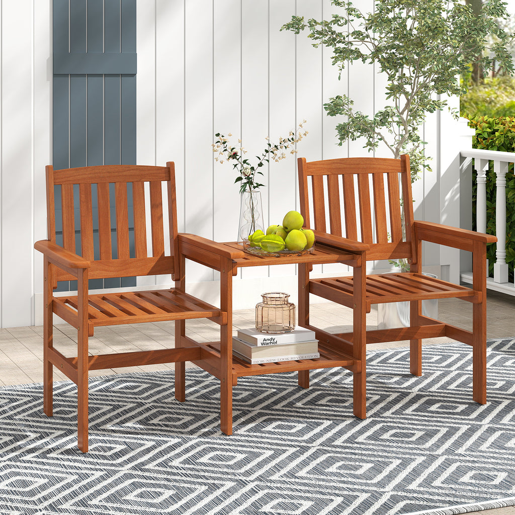 2-Seater Wood Patio Furniture Set with Umbrella Hole