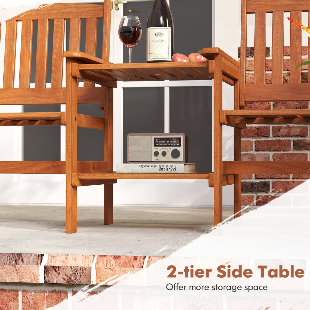 2-Seater Wood Patio Furniture Set with Umbrella Hole
