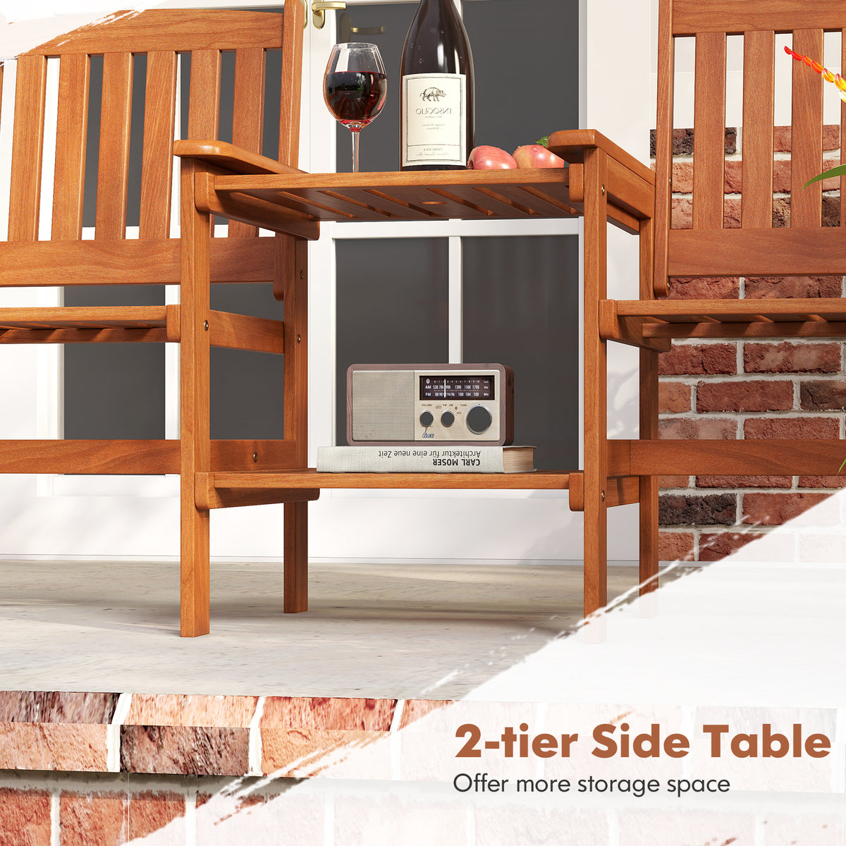 2-Seater Wood Patio Furniture Set with Umbrella Hole