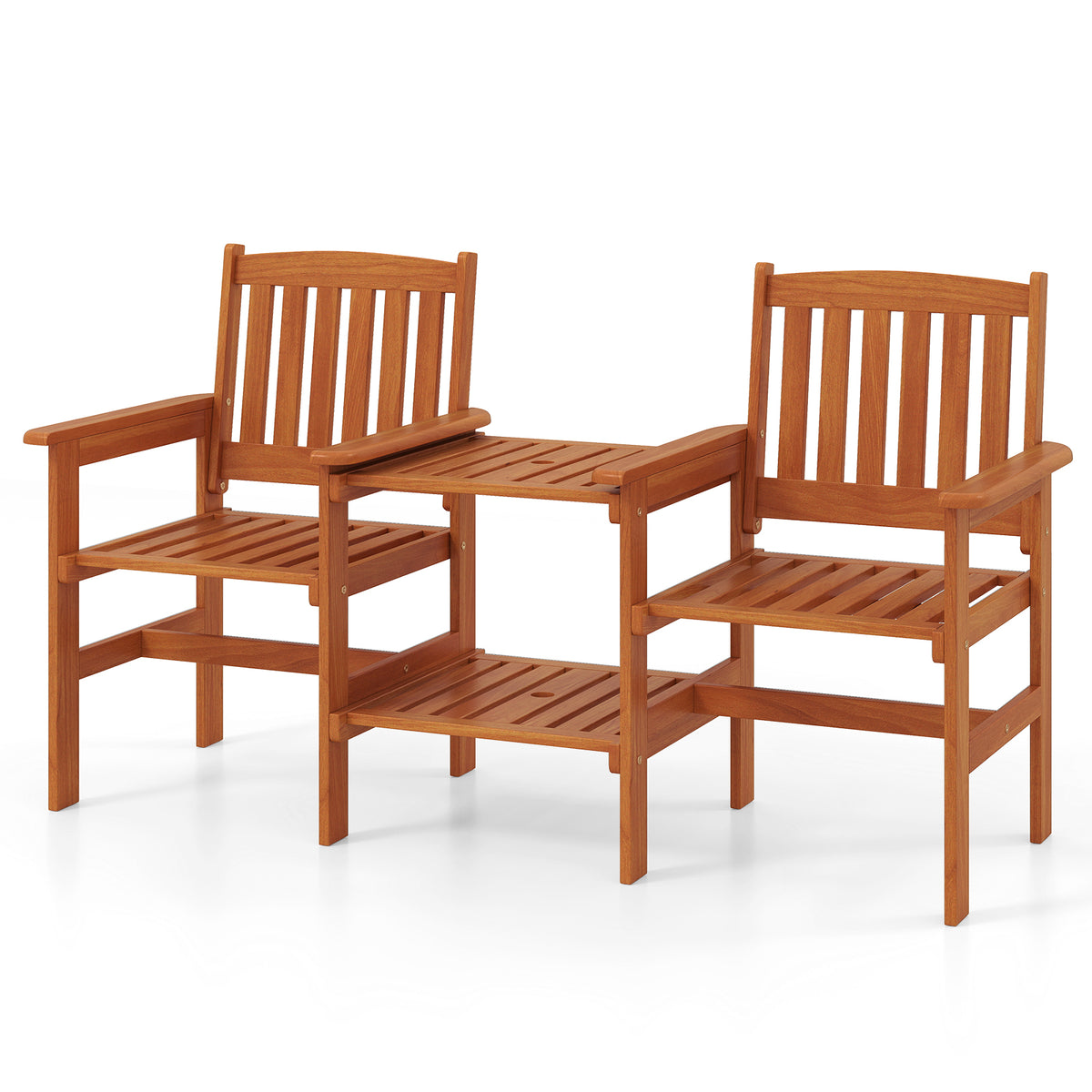 2-Seater Wood Patio Furniture Set with Umbrella Hole
