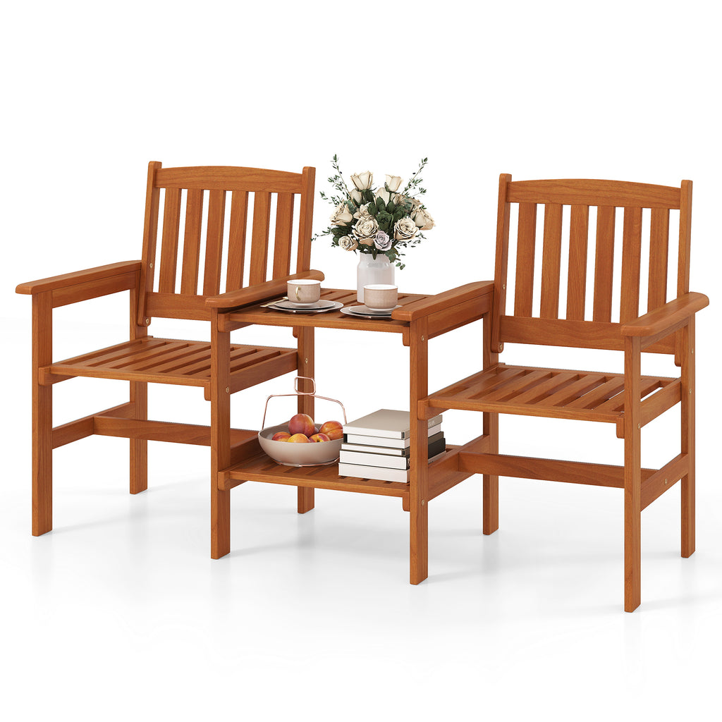 2-Seater Wood Patio Furniture Set with Umbrella Hole