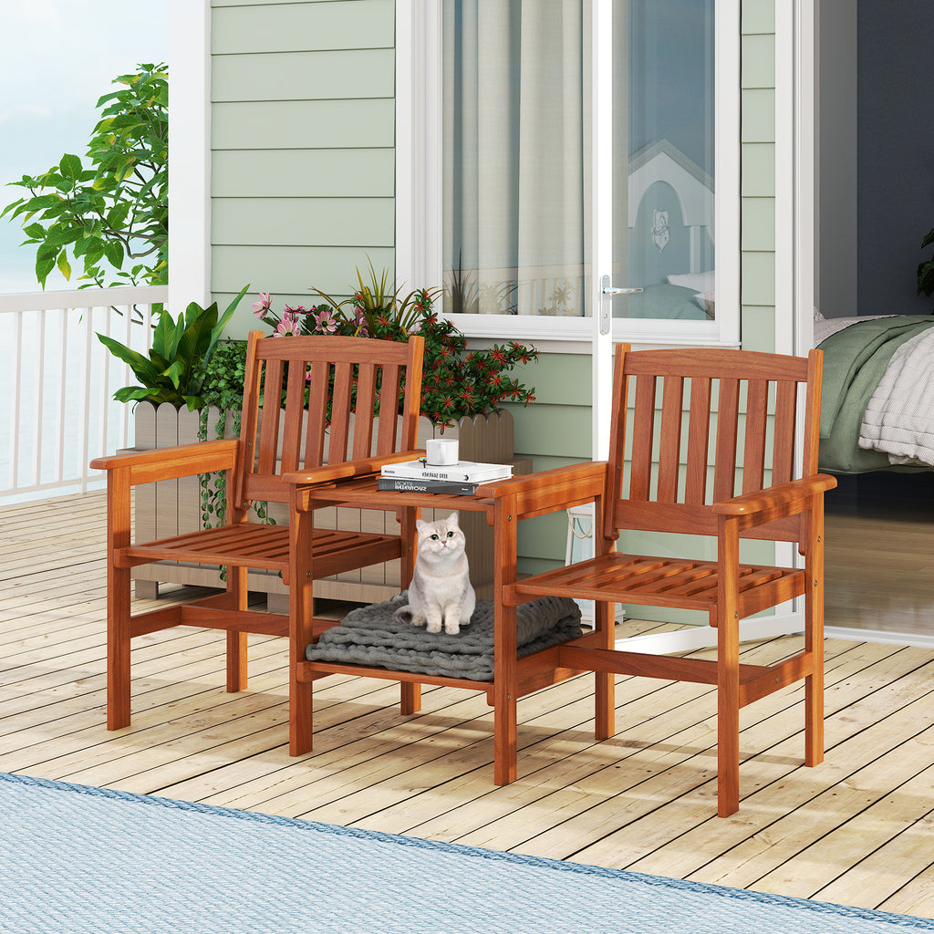 2-Seater Wood Patio Furniture Set with Umbrella Hole