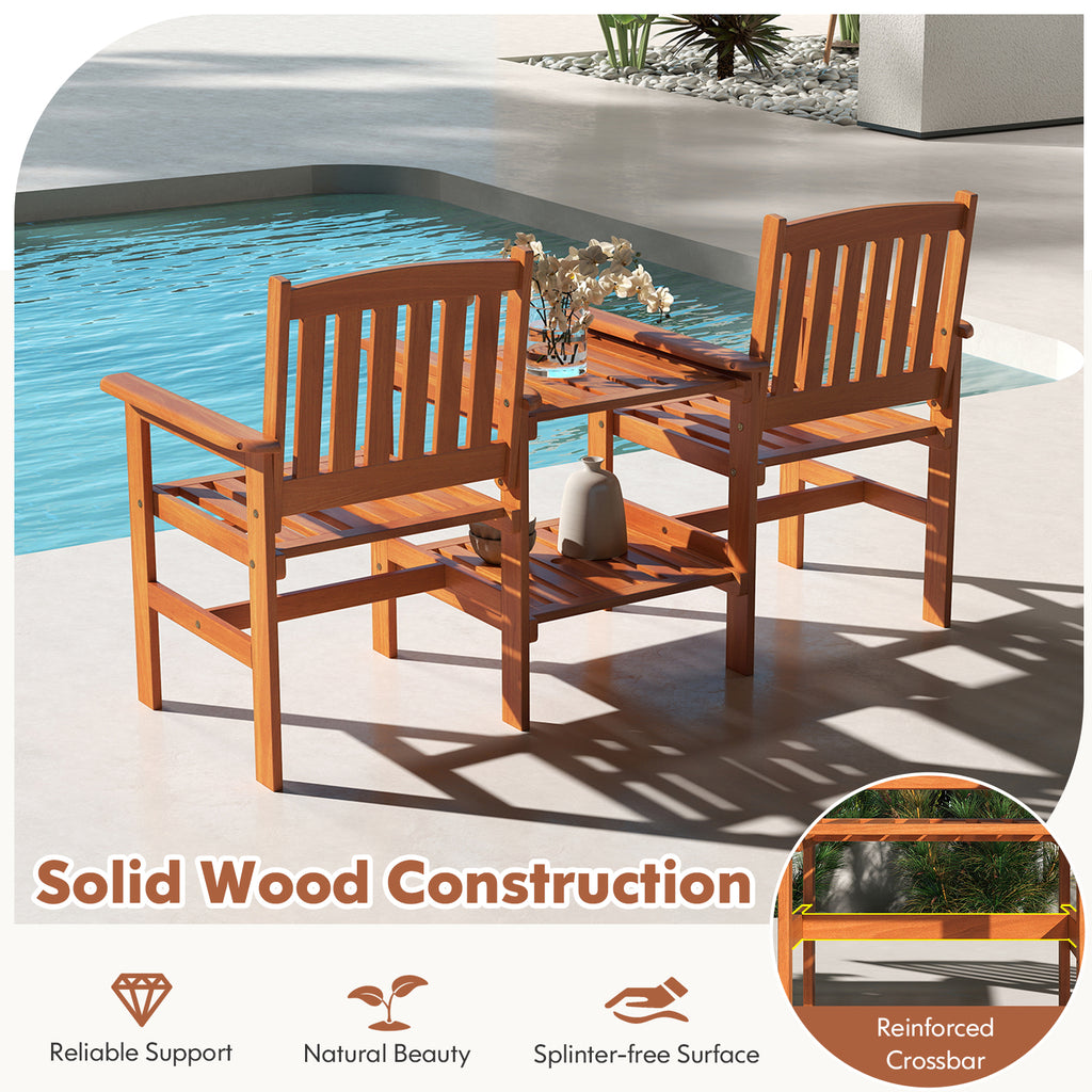 2-Seater Wood Patio Furniture Set with Umbrella Hole