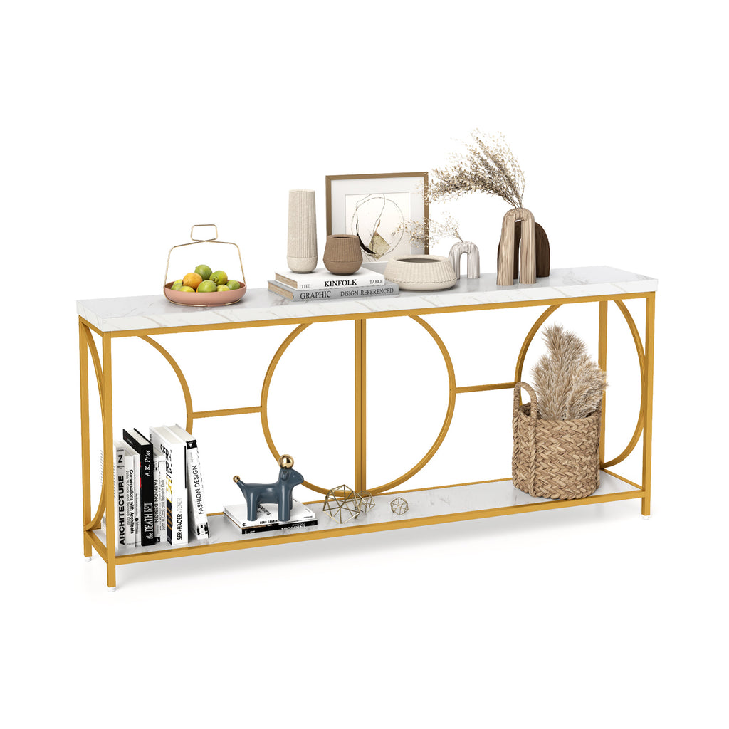 2-Tier Console Table with Storage Shelf, White