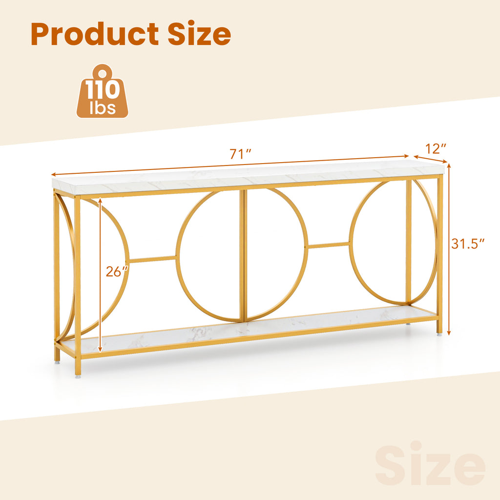 2-Tier Console Table with Storage Shelf, White