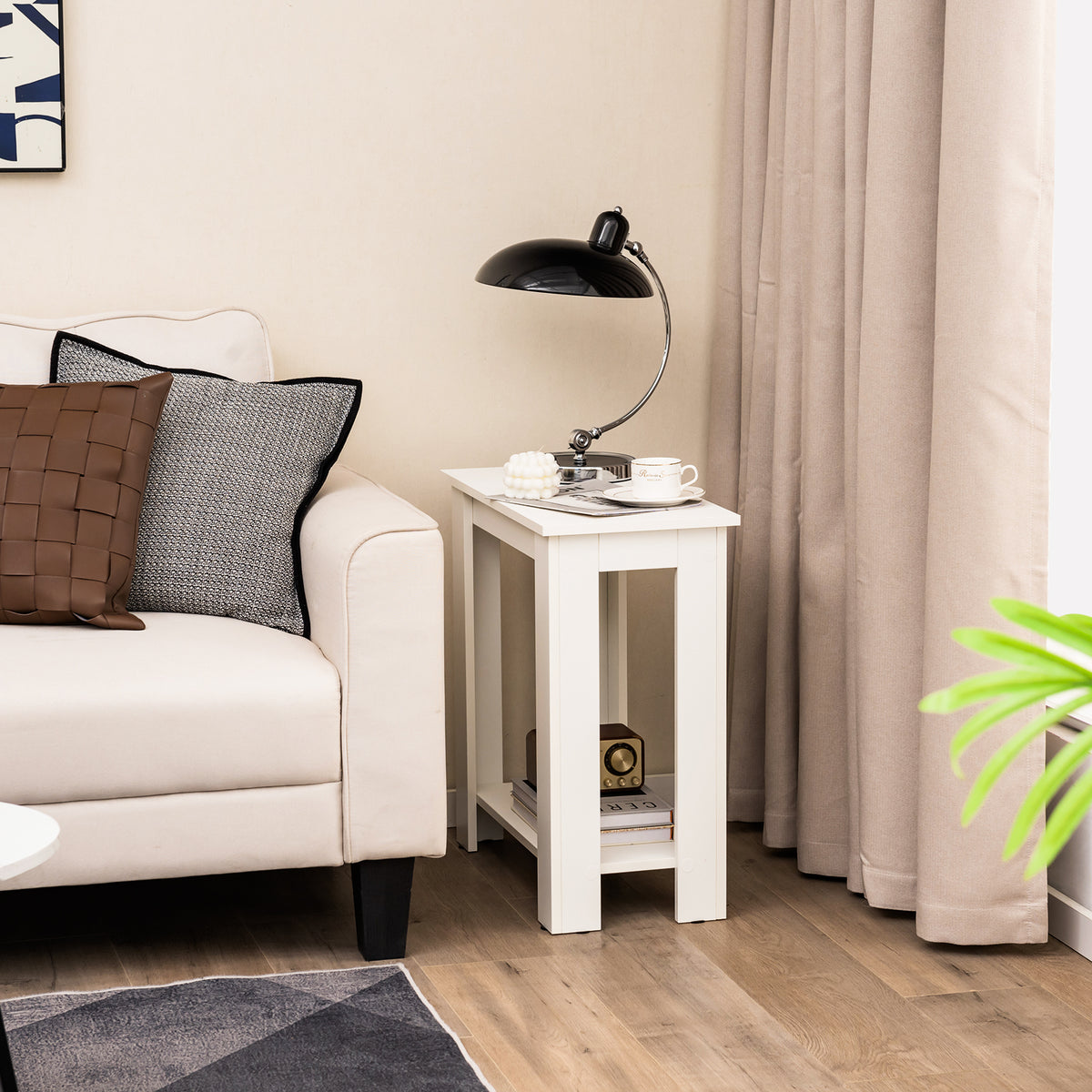 2-Tier Modern Compact End Table with Storage, Brown