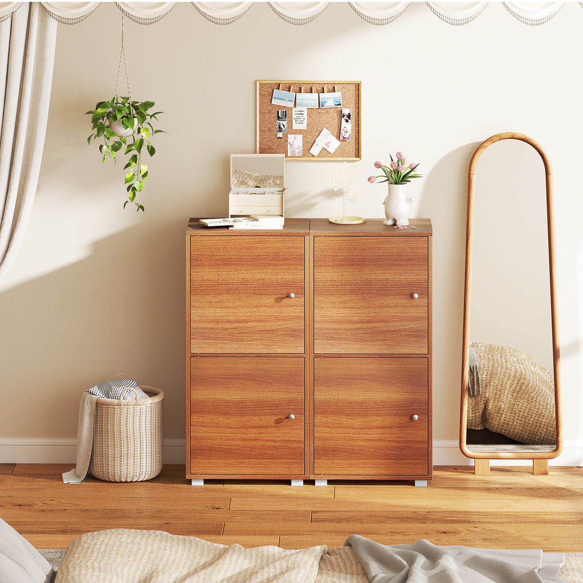 2-Tier Modern Nightstand with Drawer and Open Shelf - Walnut