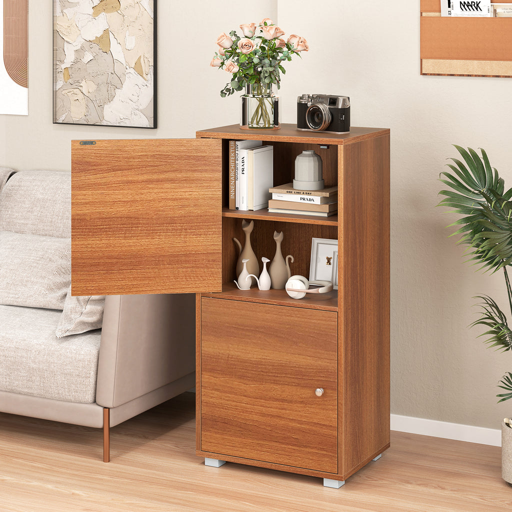 2-Tier Modern Nightstand with Drawer and Open Shelf - Walnut