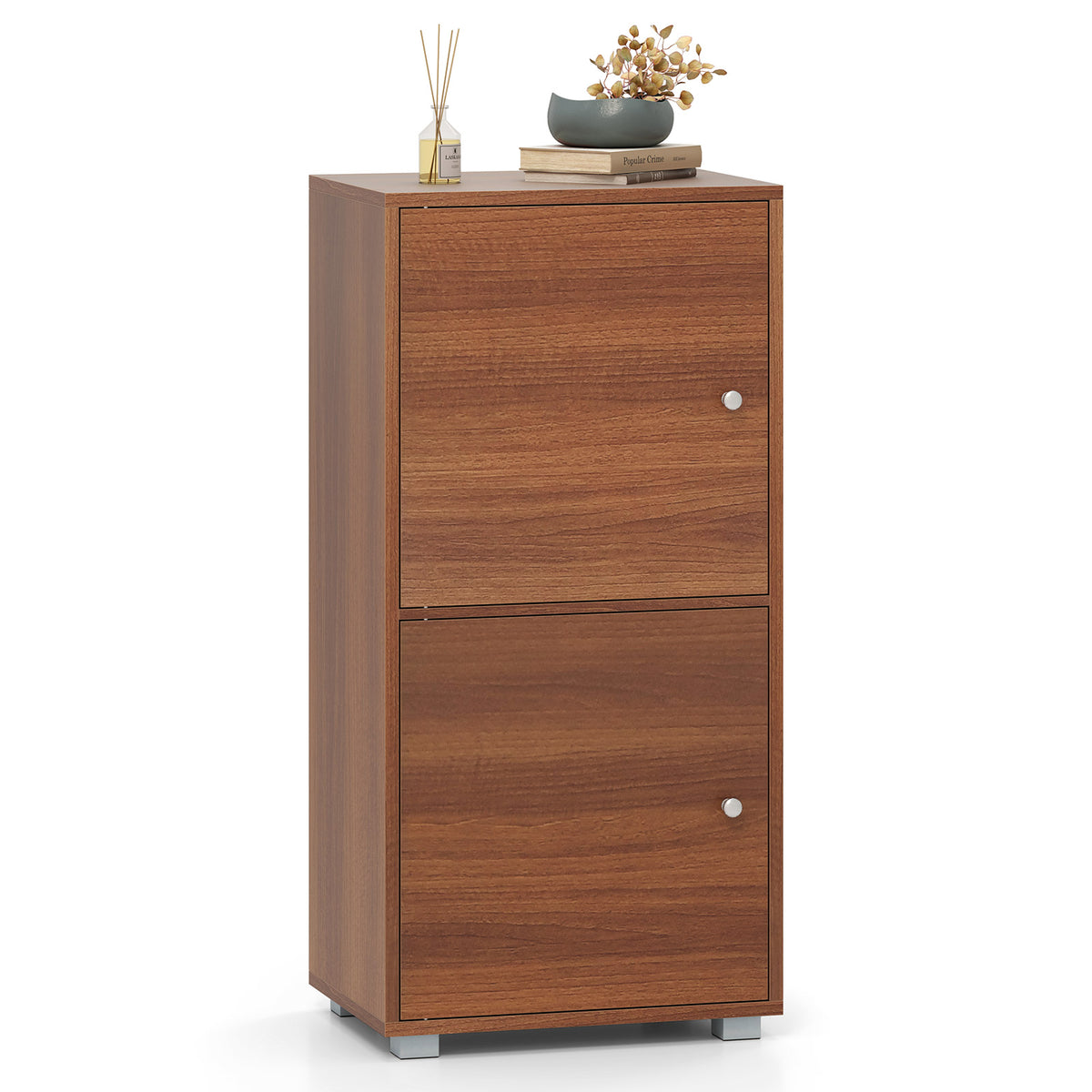 2-Tier Nightstand with Drawer and Shelf – Walnut