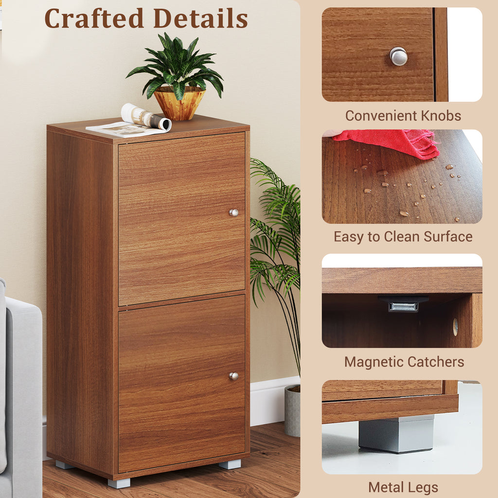 2-Tier Modern Nightstand with Drawer and Open Shelf - Walnut