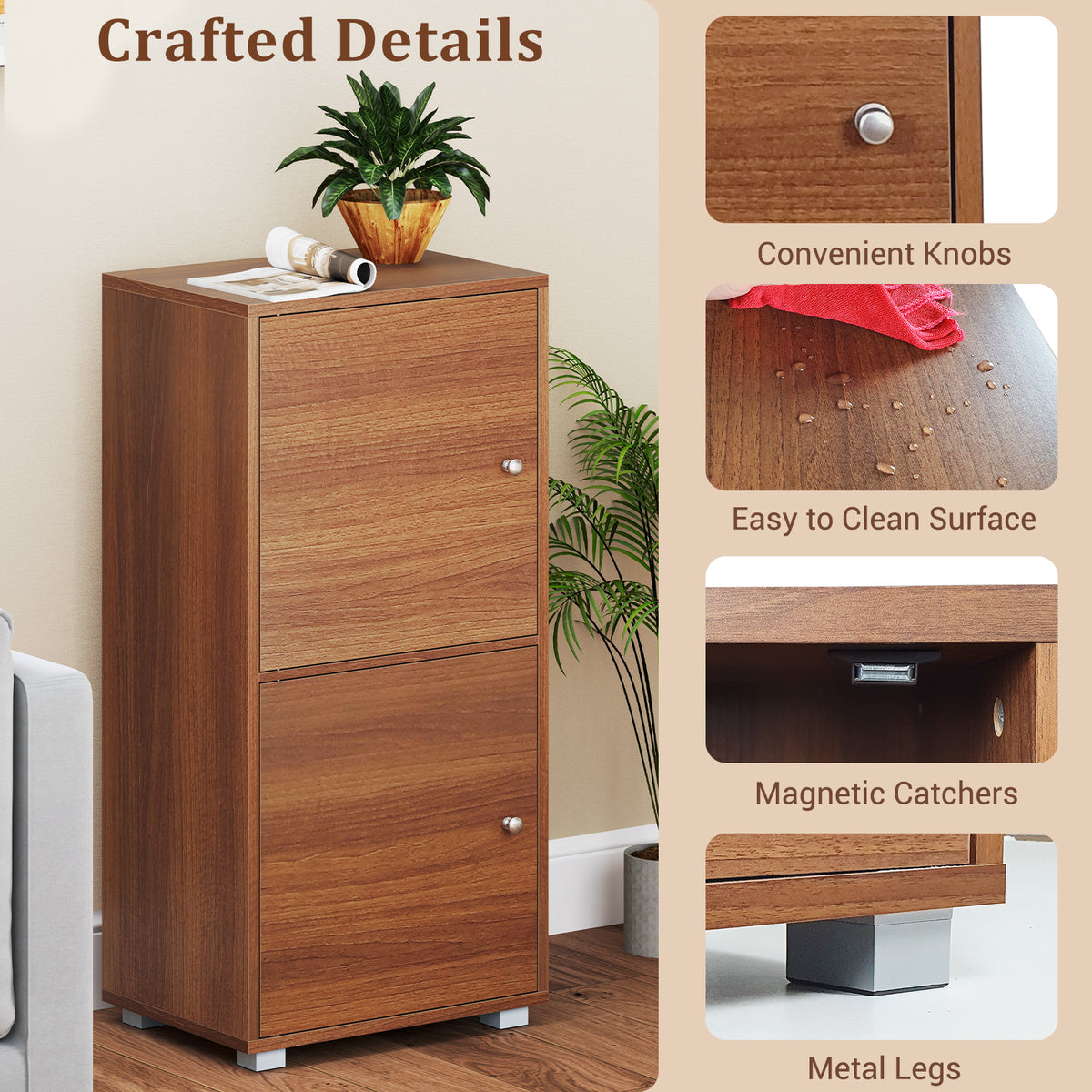 2-Tier Modern Nightstand with Drawer and Open Shelf - Walnut