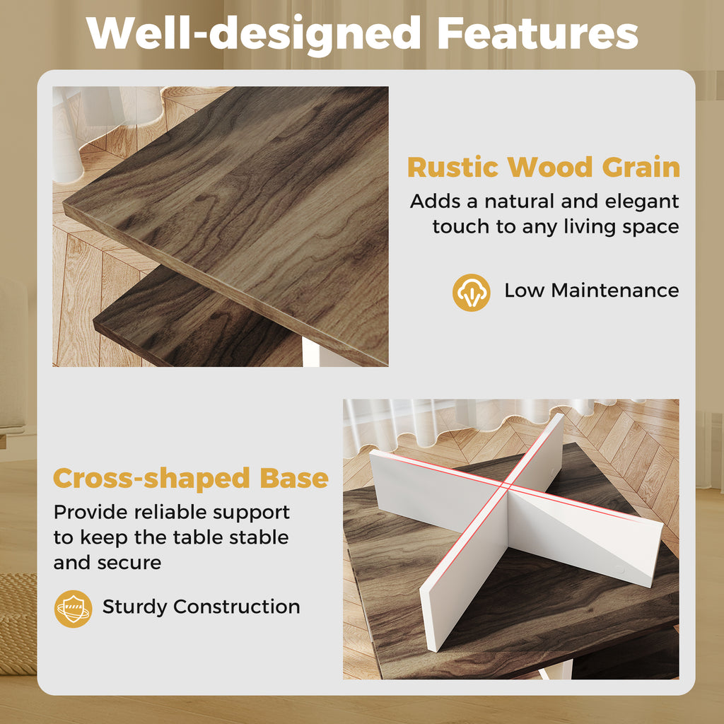 2-Tier Square Coffee Table with 4 Storage Compartments - Walnut