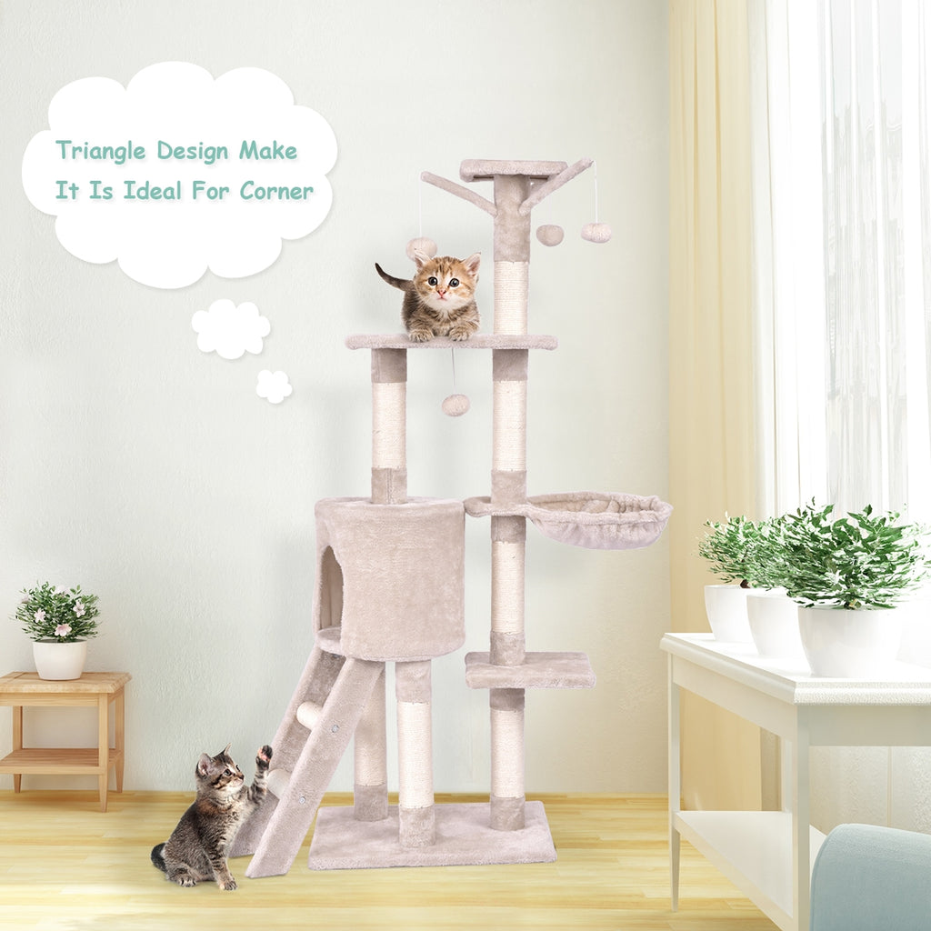 56 Inch Condo Cat Tree with Scratching Posts and Play Area - Costway