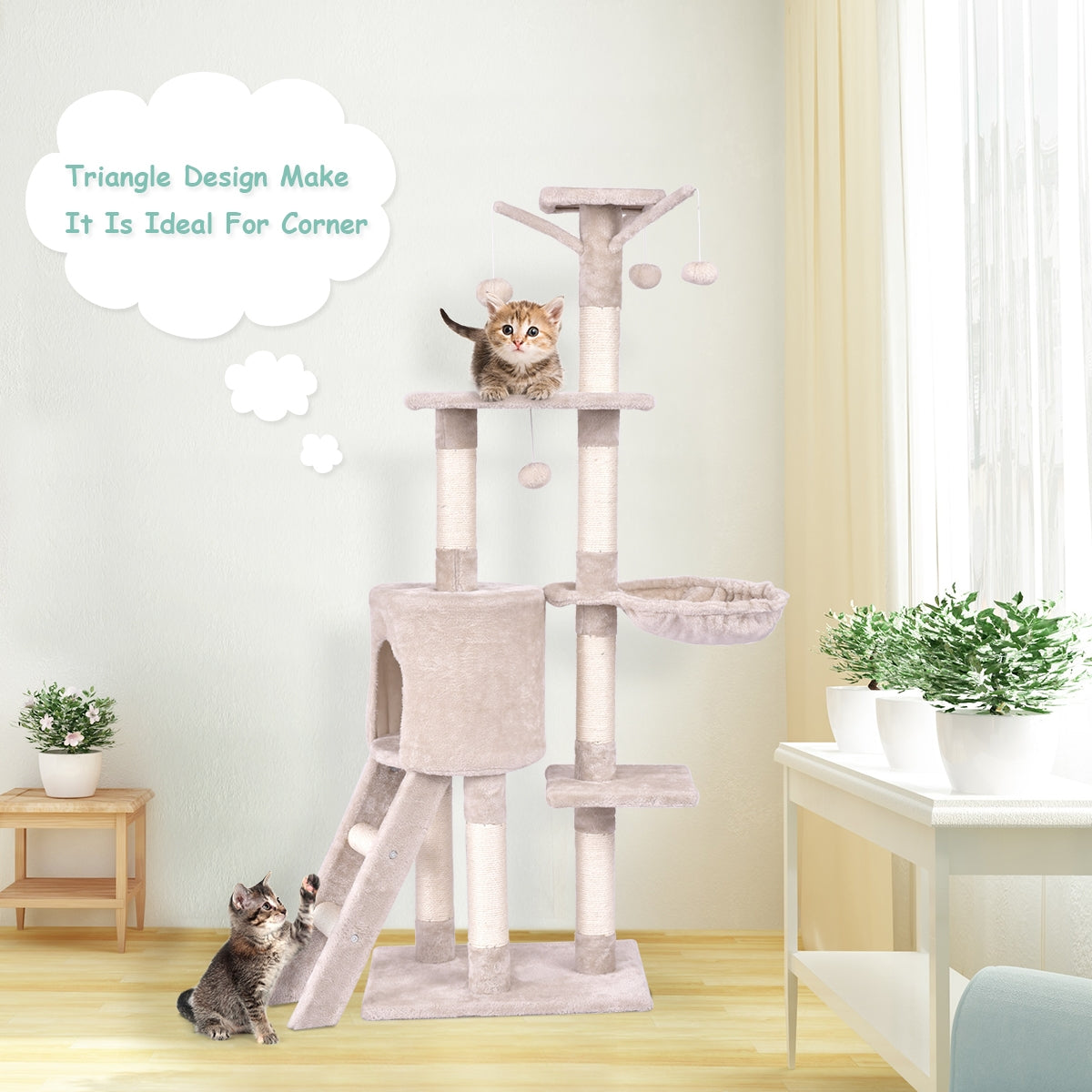56 Inch Condo Cat Tree with Scratching Posts and Play Area - Costway