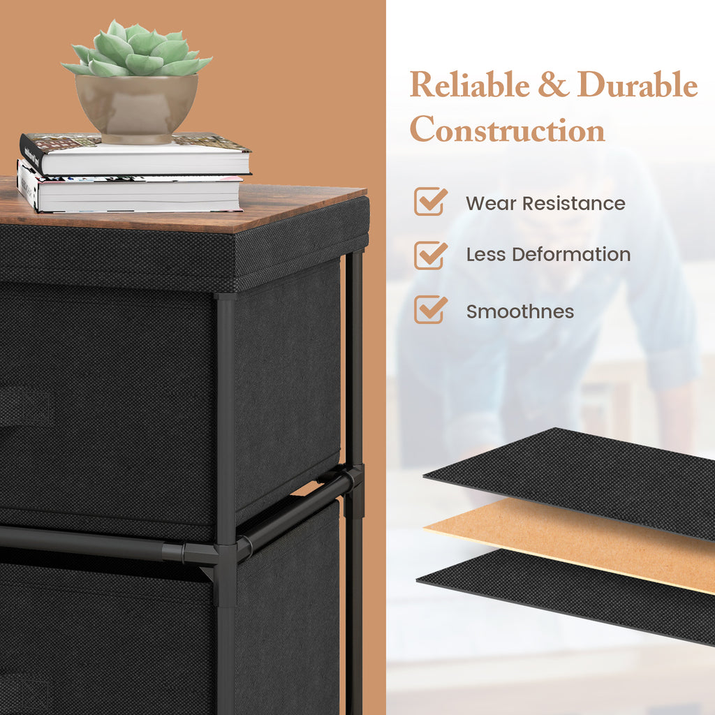 2-Drawer Nightstand with Removable Fabric Bins, Black - Set of 2