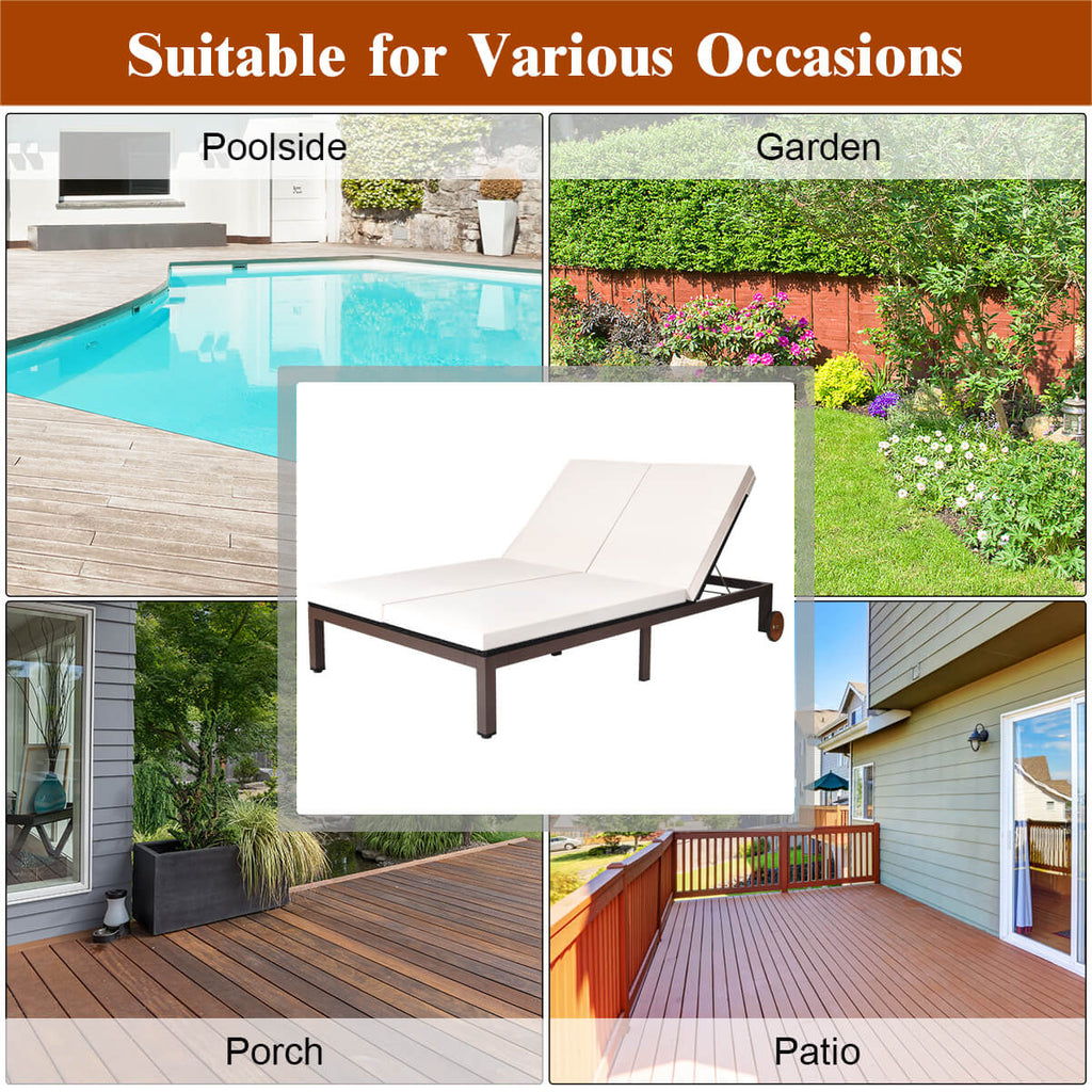 2-Person Patio Rattan Lounge Chair with Adjustable Backrest and