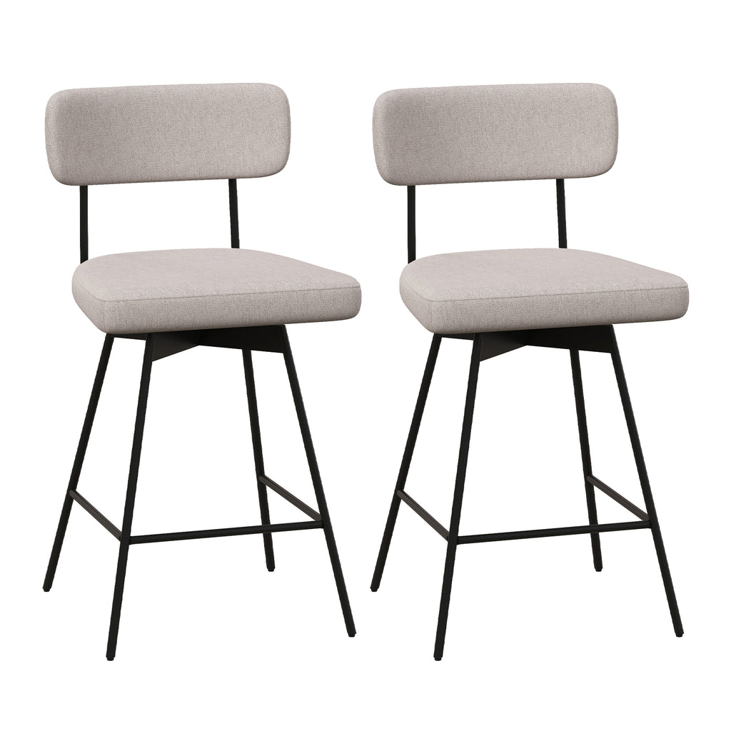 25 Inch Upholstered Bar Stools with Back and Footrests - Gray