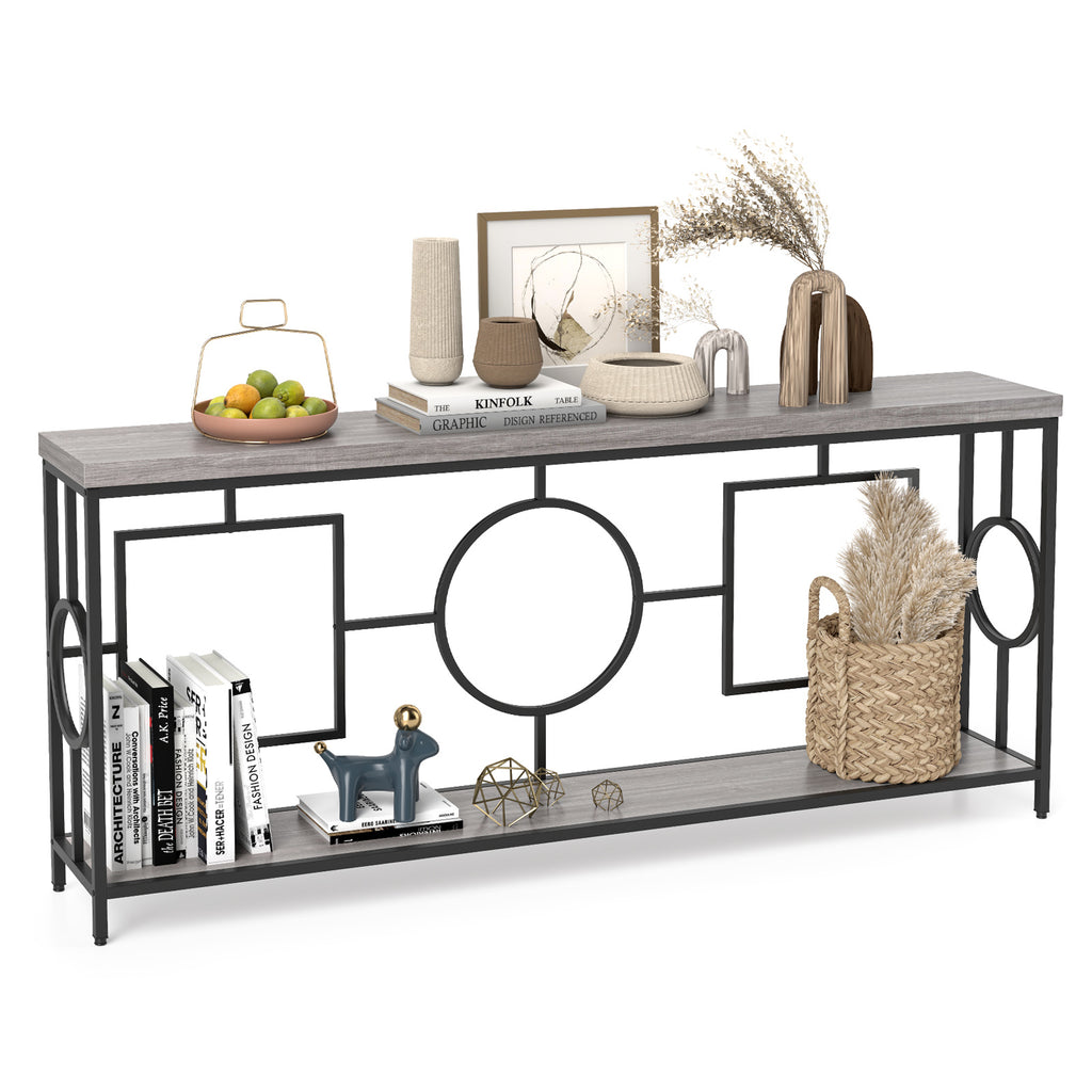 Faux Marble Console Table 2-Tier Storage Shelf - Rustic Brown