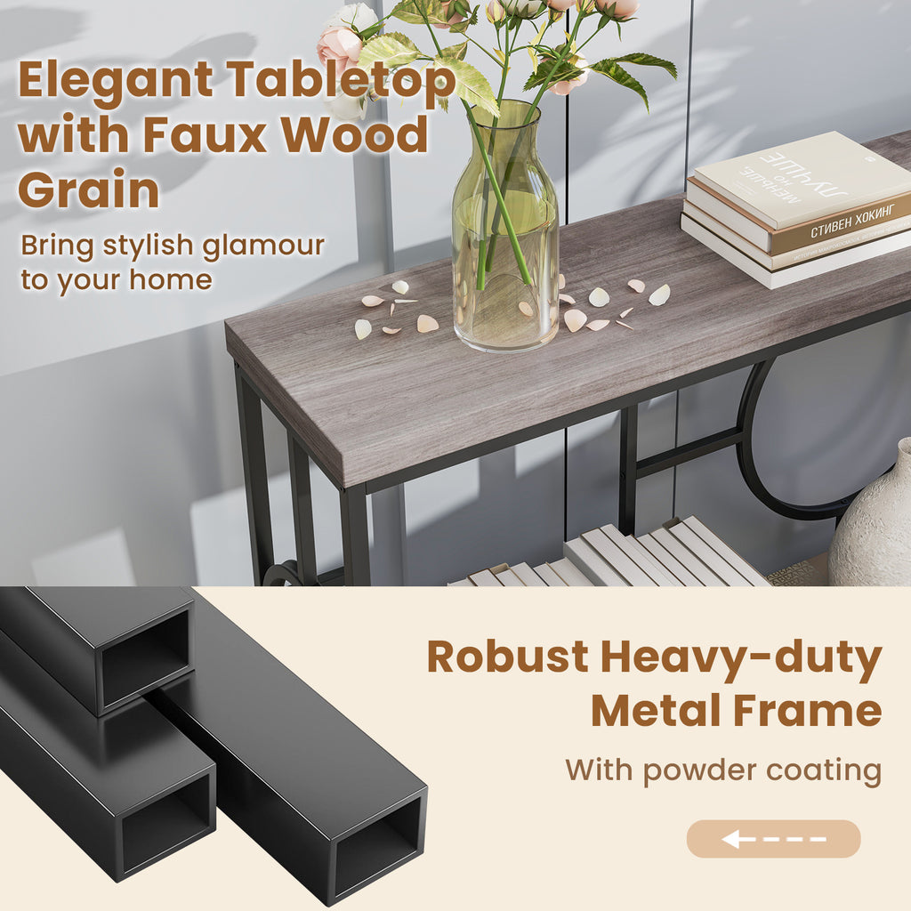 Faux Marble Console Table 2-Tier Storage Shelf - Rustic Brown