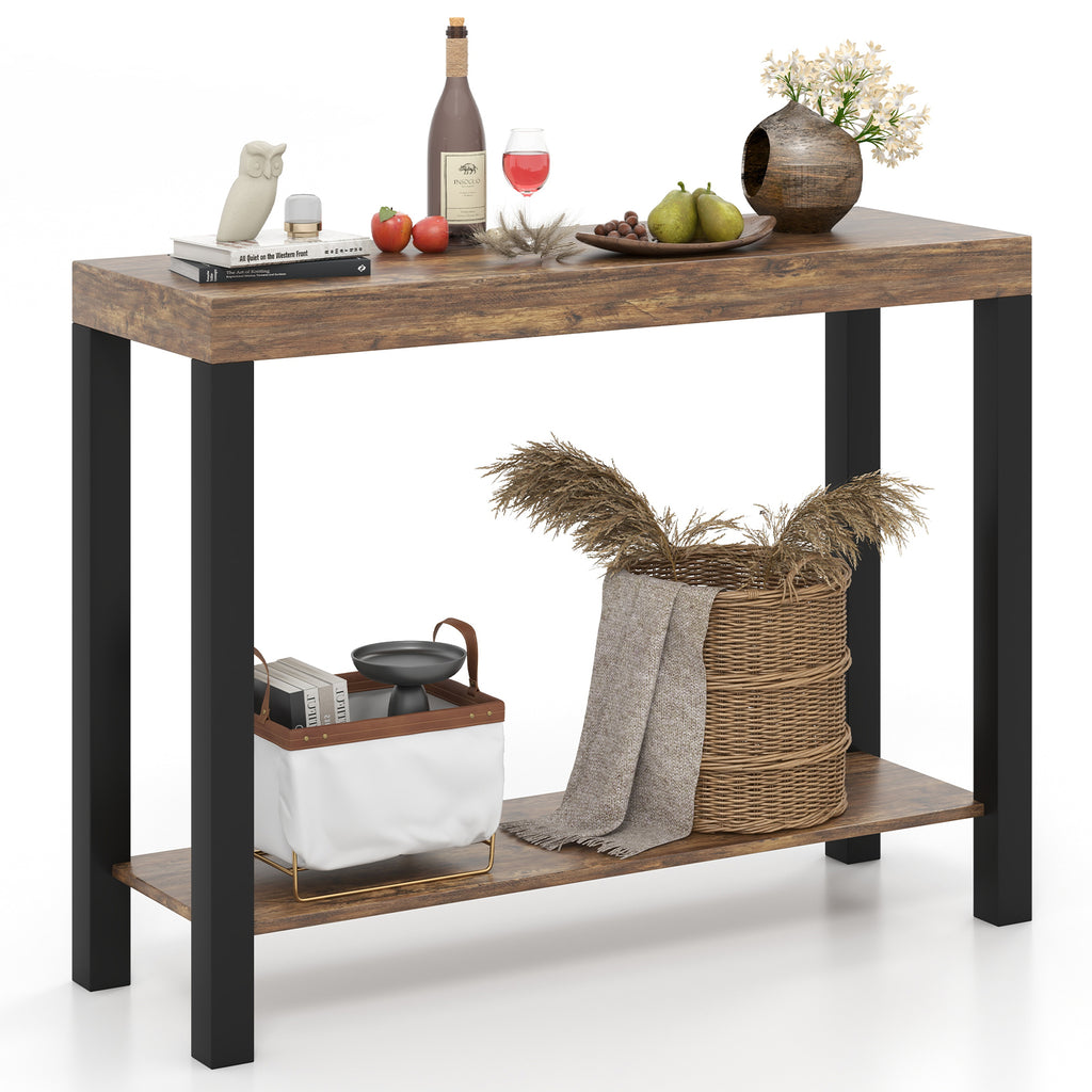 2-Tier Bar Table with Open Shelves - Rustic Brown