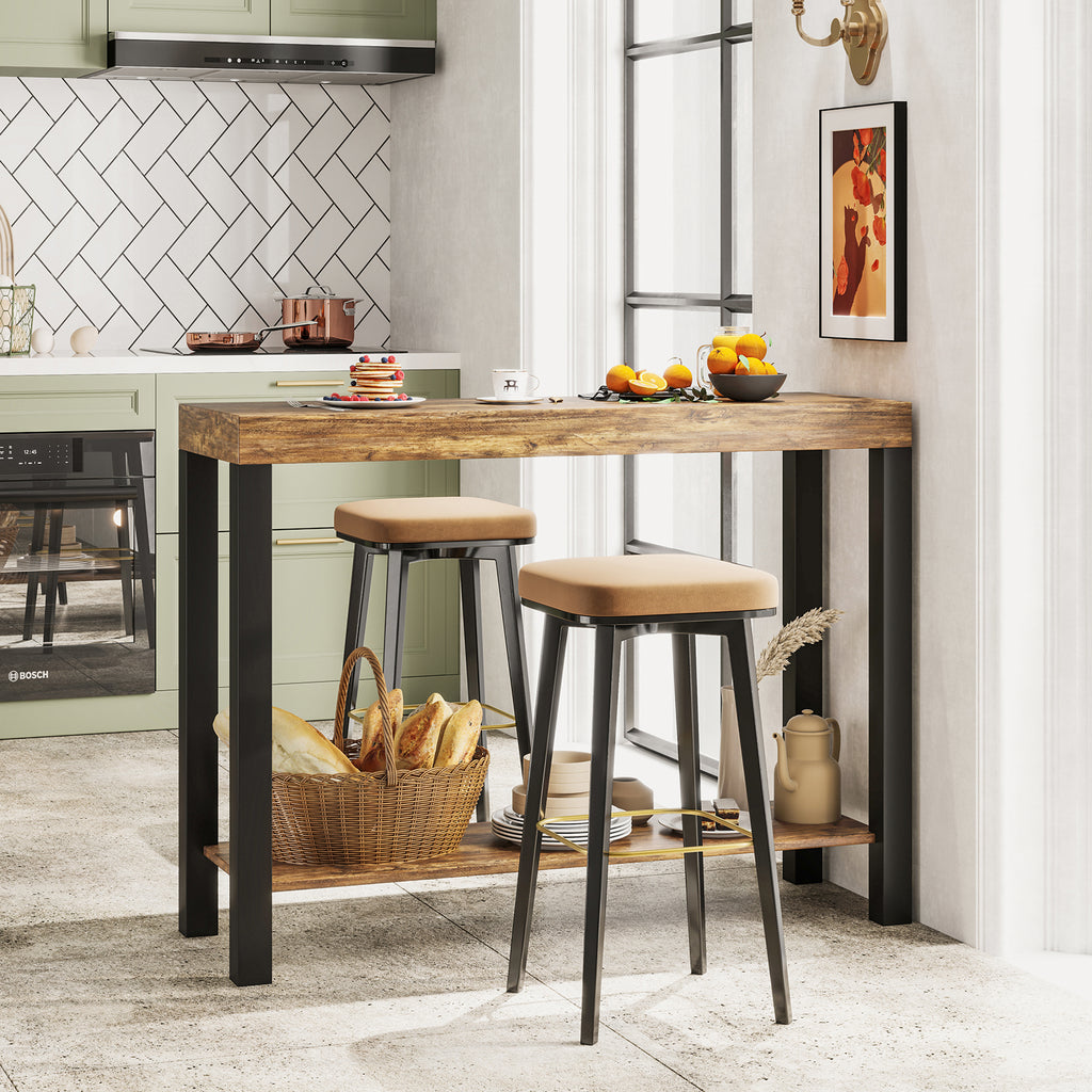 2-Tier Bar Table with Open Shelves - Rustic Brown