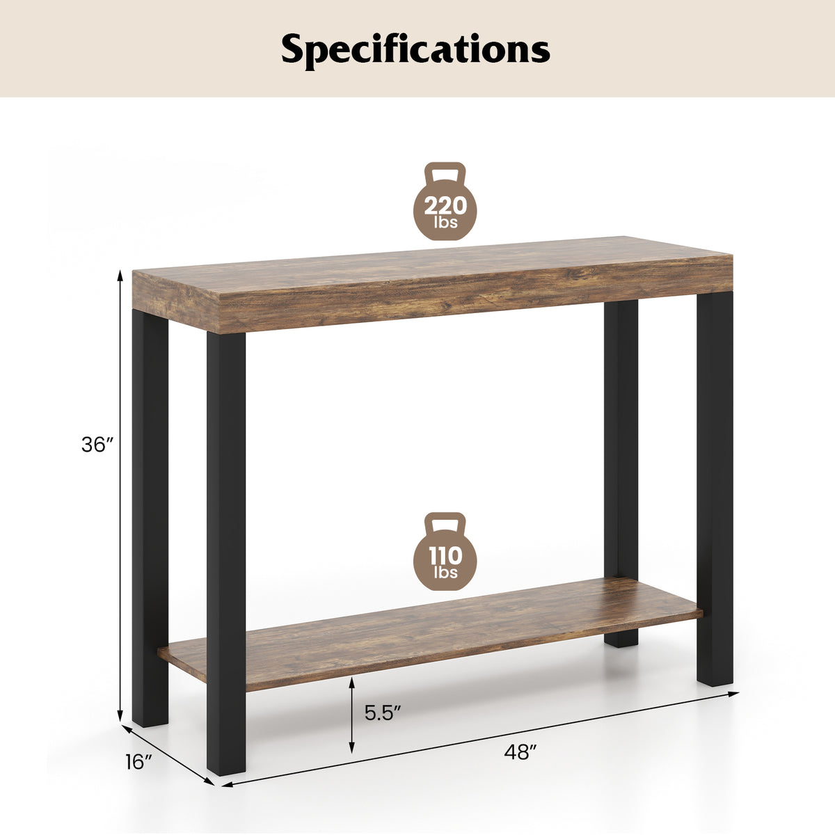 2-Tier Bar Table with Open Shelves - Rustic Brown