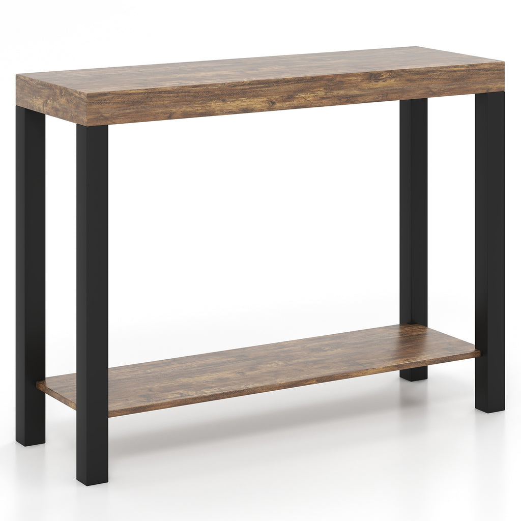 2-Tier Bar Table with Open Shelves - Rustic Brown