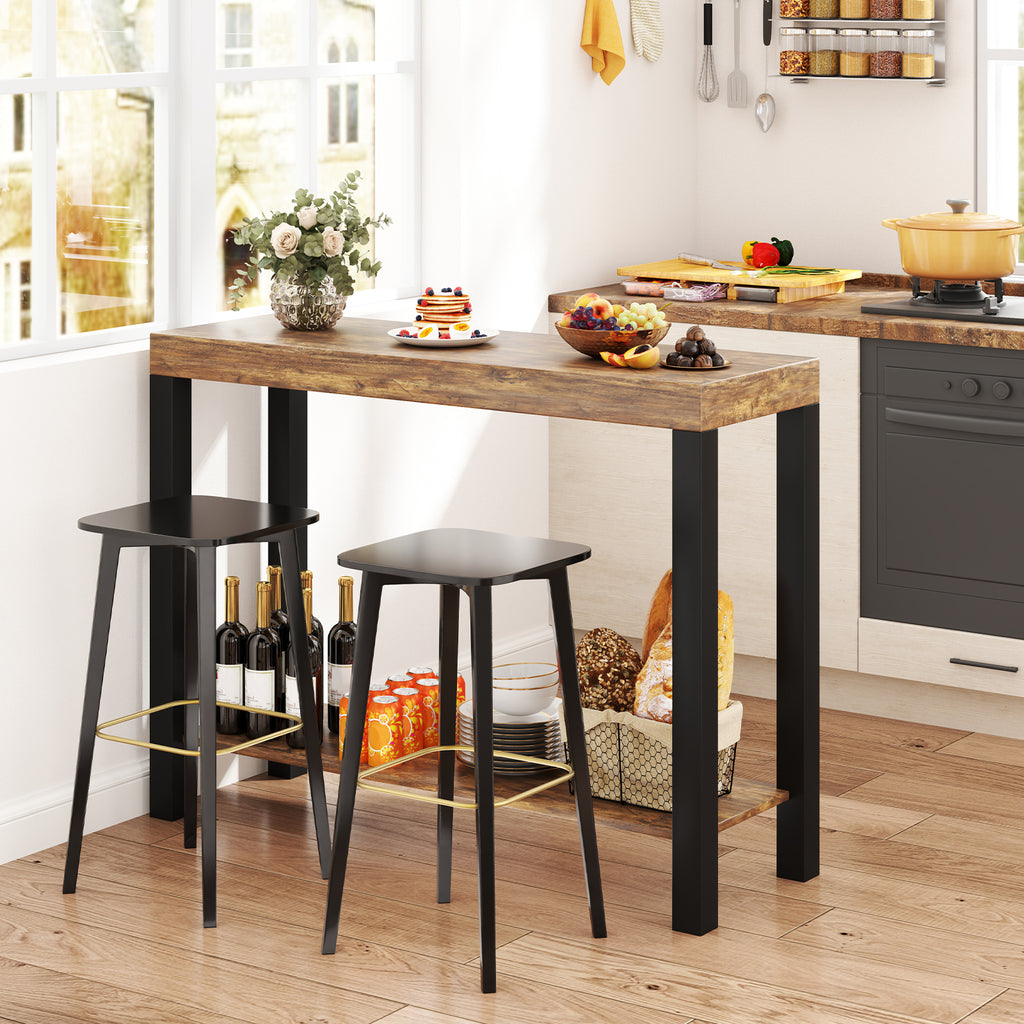 2-Tier Bar Table with Open Shelves - Rustic Brown