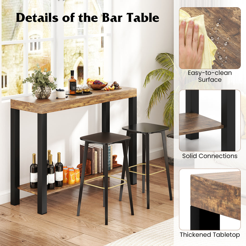 2-Tier Bar Table with Open Shelves - Rustic Brown