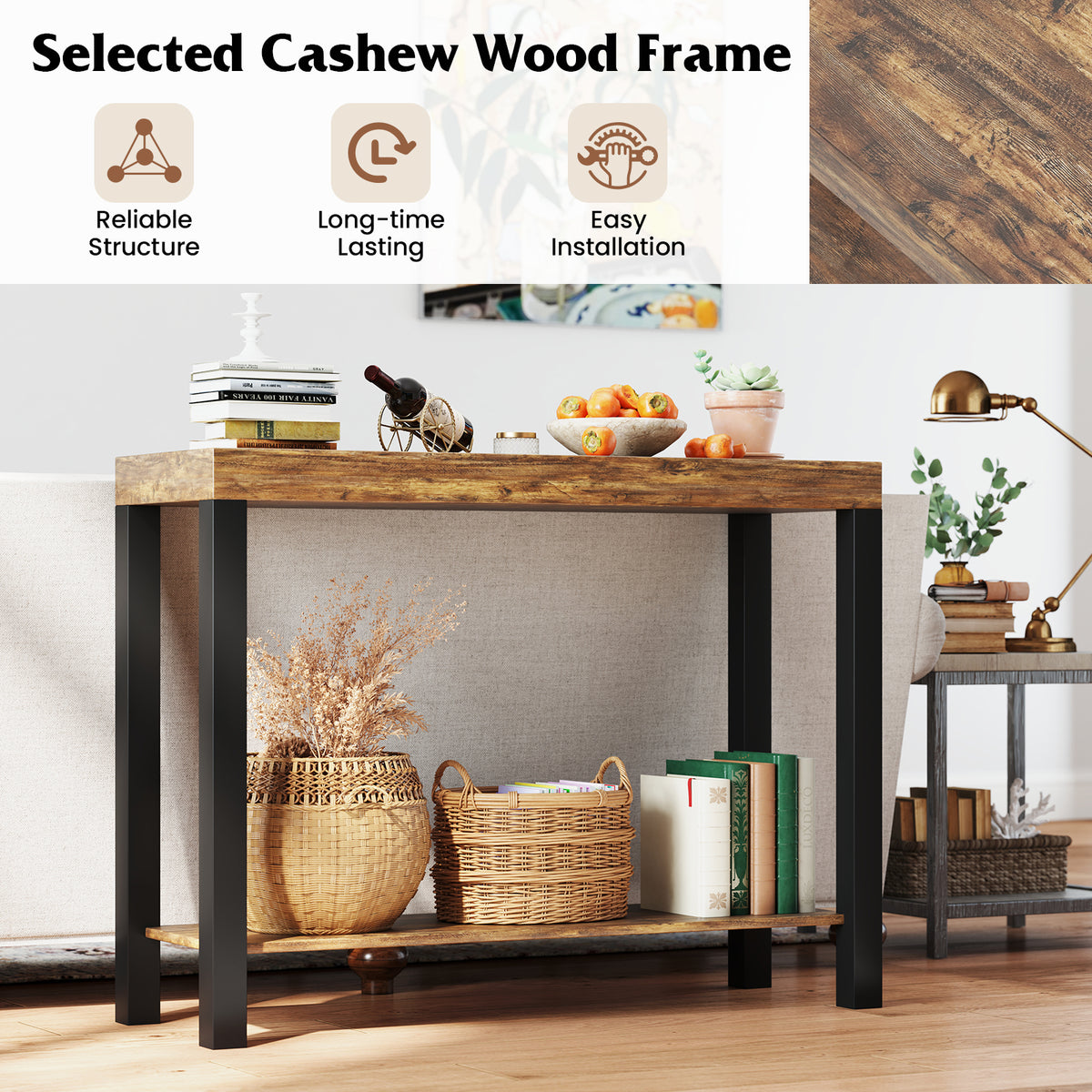2-Tier Bar Table with Open Shelves - Rustic Brown
