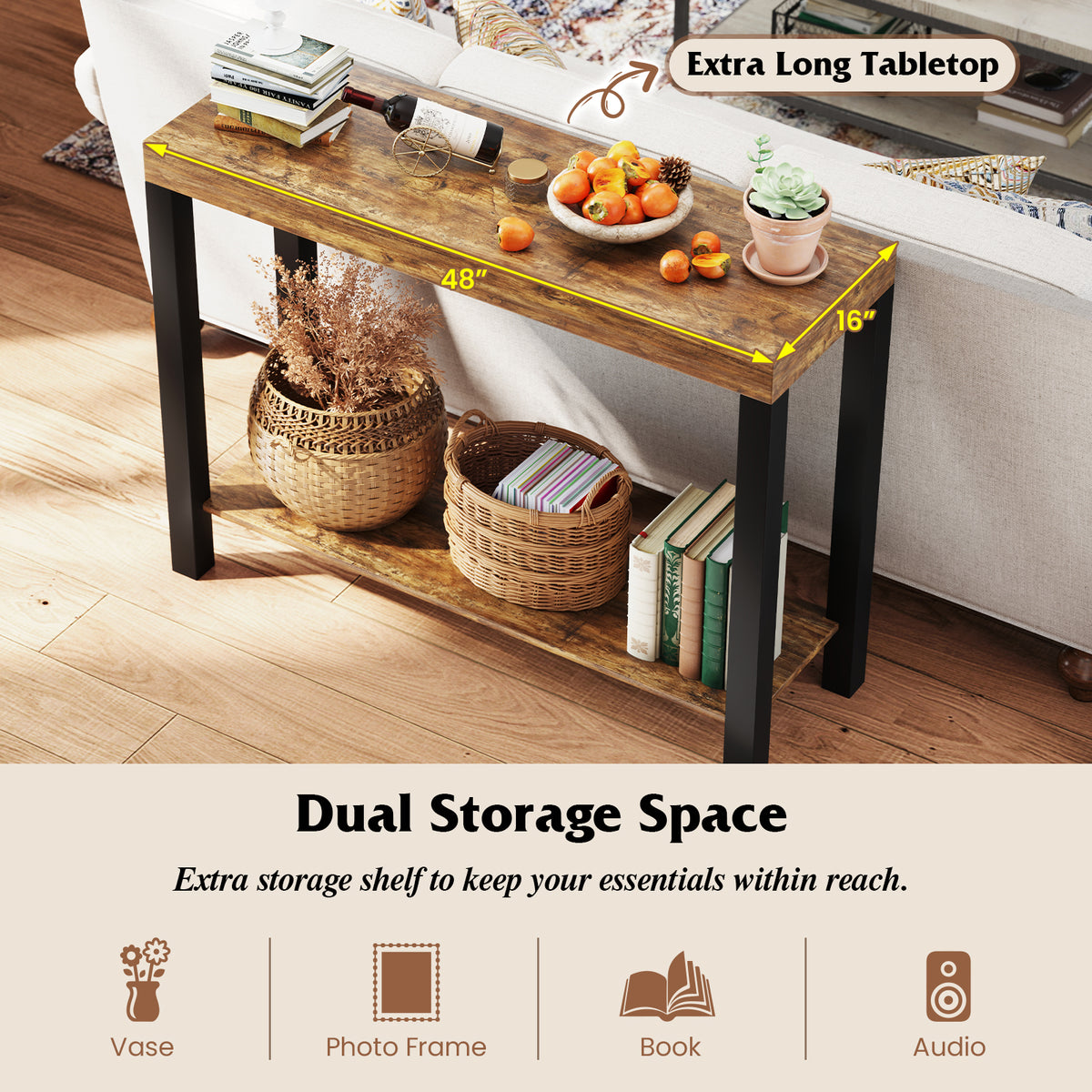 2-Tier Bar Table with Open Shelves - Rustic Brown