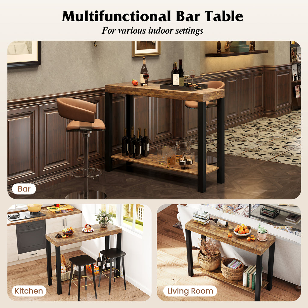 2-Tier Bar Table with Open Shelves - Rustic Brown