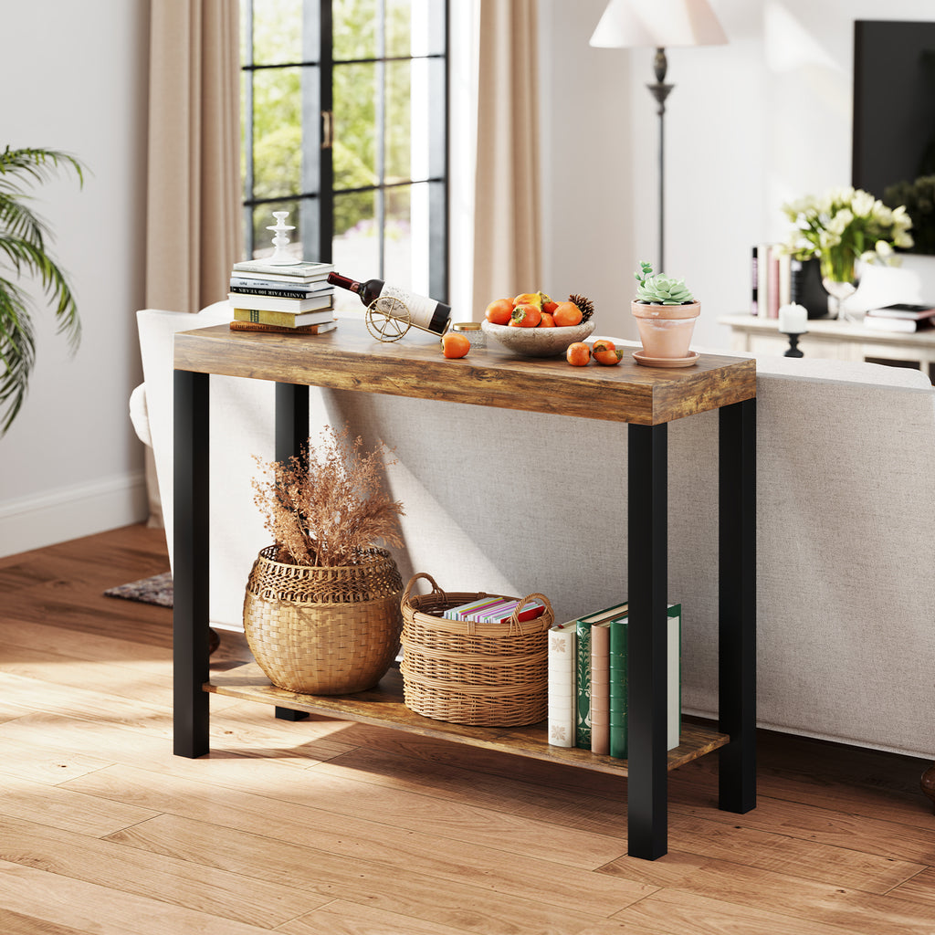 2-Tier Bar Table with Open Shelves - Rustic Brown