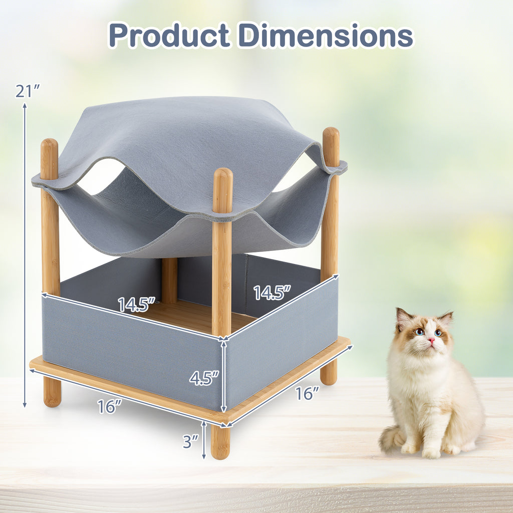 2-Tier Wooden Cat House with Convertible Condo & Removable Clothes - Gray Variation
