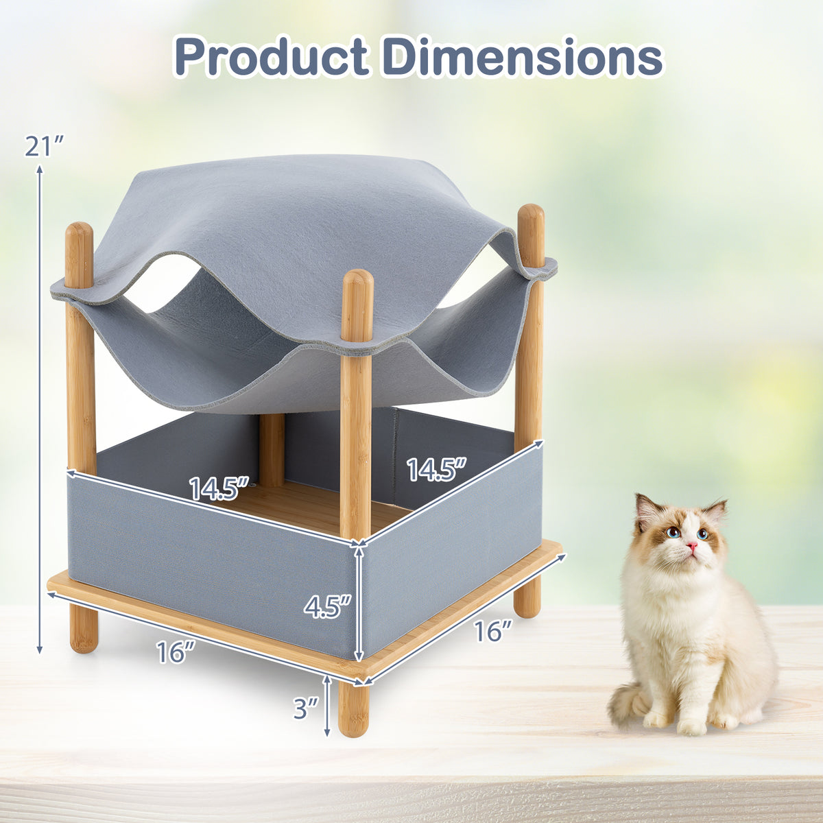 2-Tier Wooden Cat House with Convertible Condo & Removable Clothes - Gray Variation