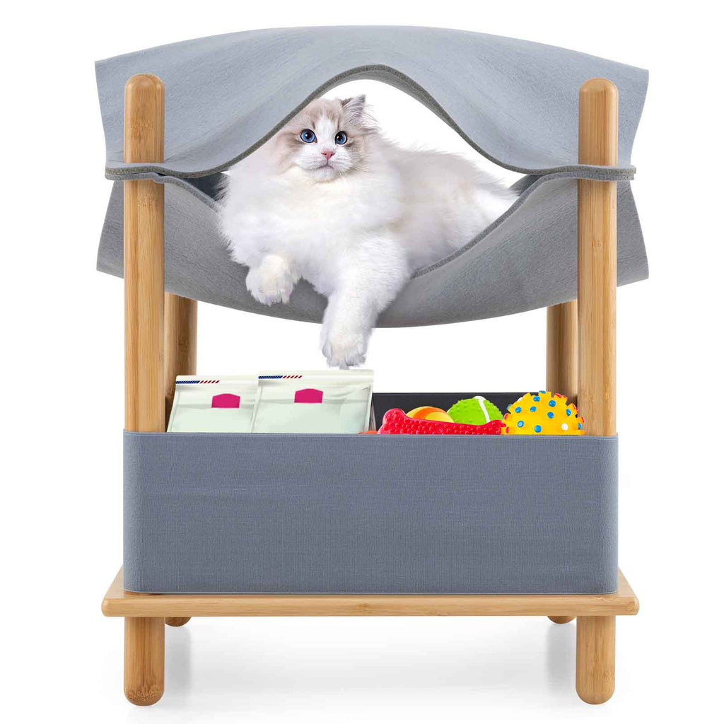 2-Tier Wooden Cat House with Convertible Condo & Removable Clothes - Gray Variation