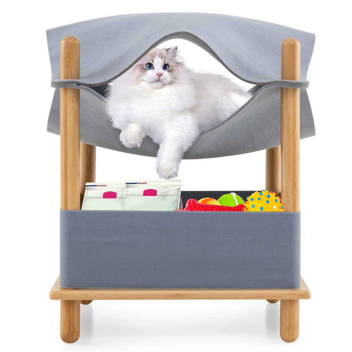 2-Tier Wooden Cat House with Convertible Condo & Removable Clothes - Gray Variation