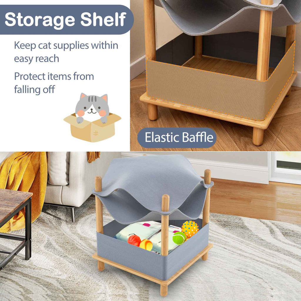 2-Tier Wooden Cat House with Convertible Condo & Removable Clothes - Gray Variation