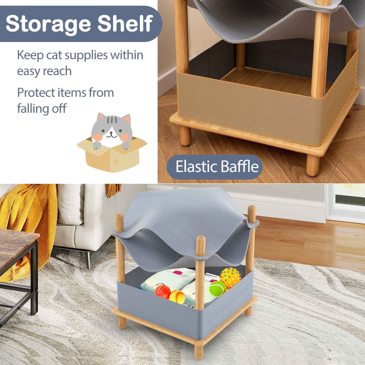 2-Tier Wooden Cat House with Convertible Condo & Removable Clothes - Gray Variation