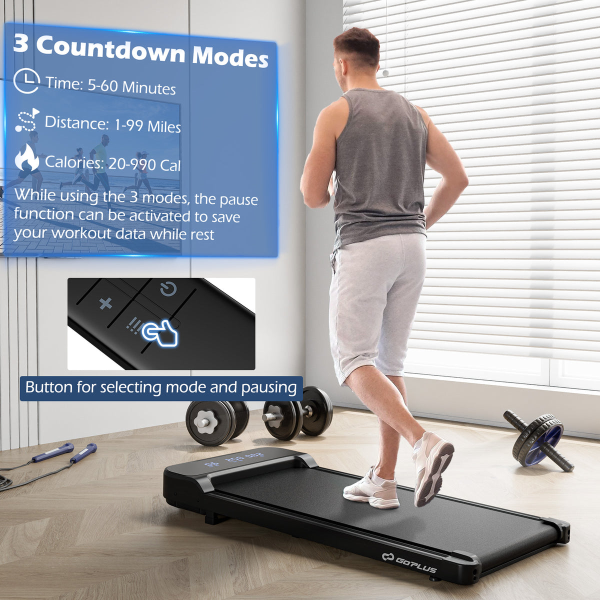 2.5HP Under Desk Treadmill with Remote & 3 Countdown Modes - Black