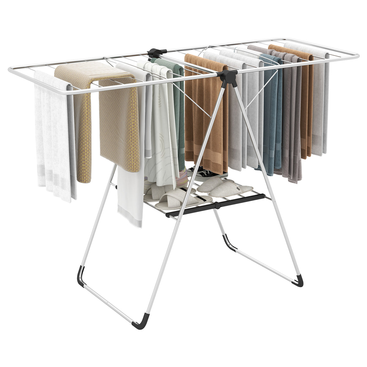 2-Tier Laundry Drying Rack with Shoe Rack - Aluminum