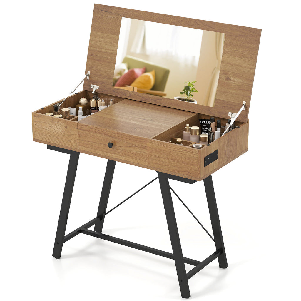 Makeup Vanity Table with Lighted Mirror and Drawers, Black