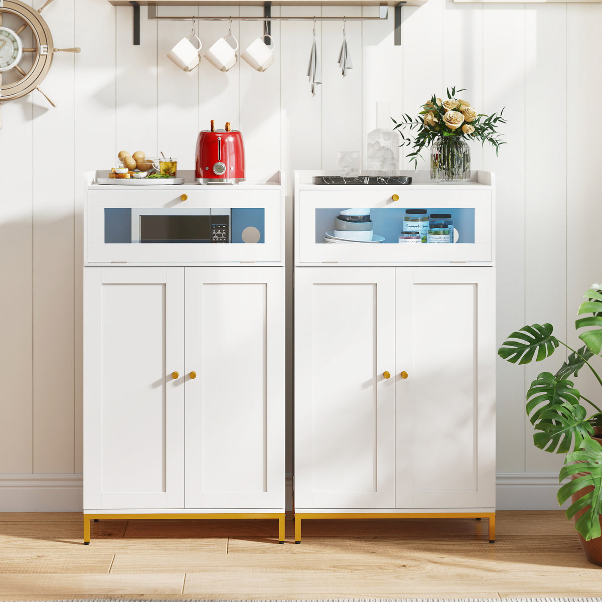 Kitchen Pantry Cabinet Freestanding Food Storage - White