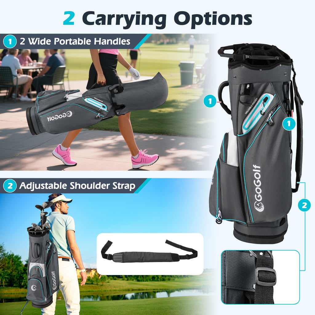 Lightweight Portable Golf Cart Bag with 14 Dividers & Multiple Pockets - Gray