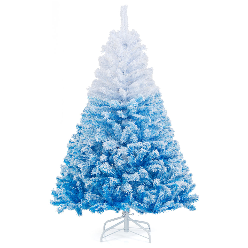 Artificial Christmas Tree 6 Feet with White & Blue Branch Tips, Folding Metal Stand