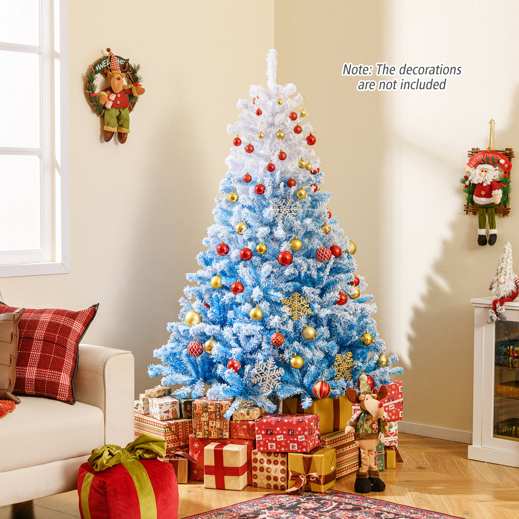 Artificial Christmas Tree 6 Feet with White & Blue Branch Tips, Folding Metal Stand