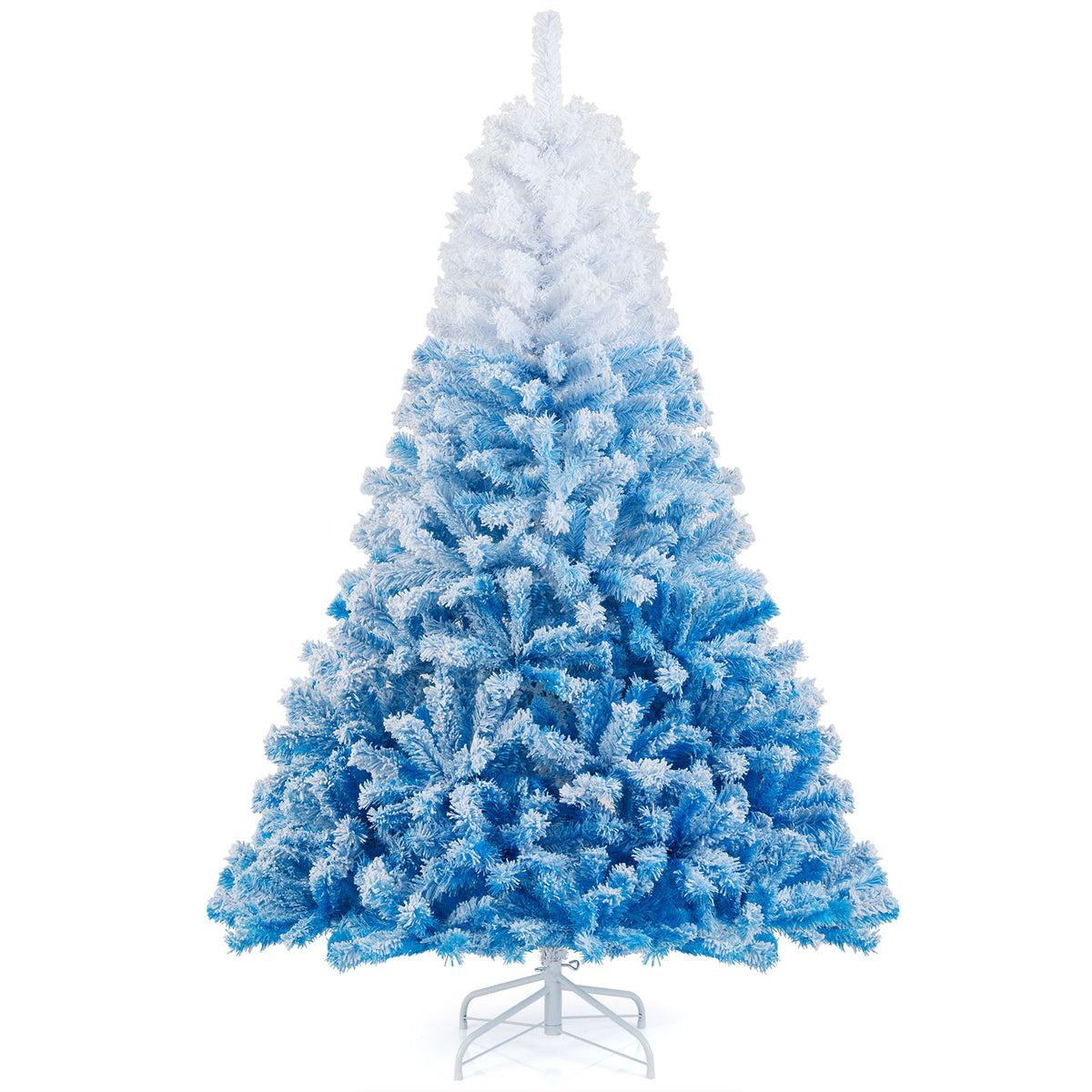 Artificial Christmas Tree 6 Feet with White & Blue Branch Tips, Folding Metal Stand