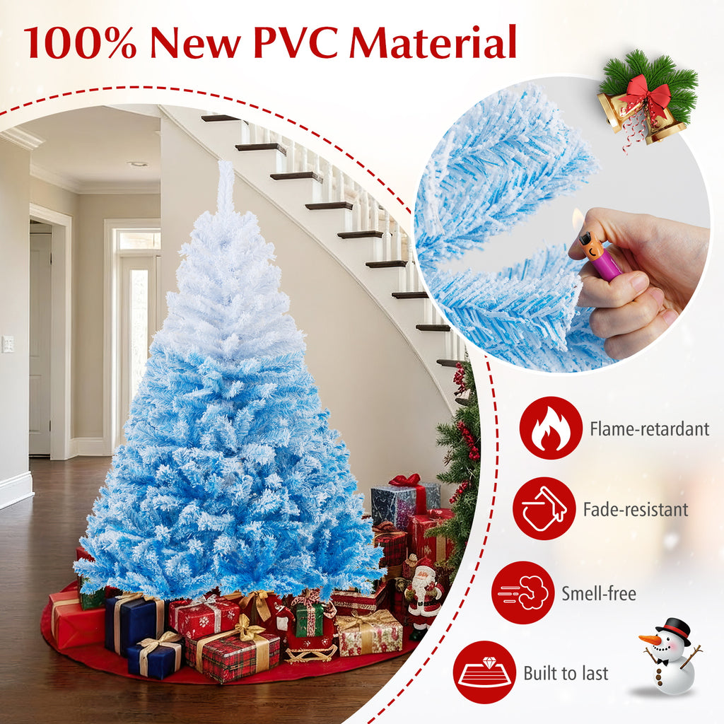 Artificial Christmas Tree 6 Feet with White & Blue Branch Tips, Folding Metal Stand