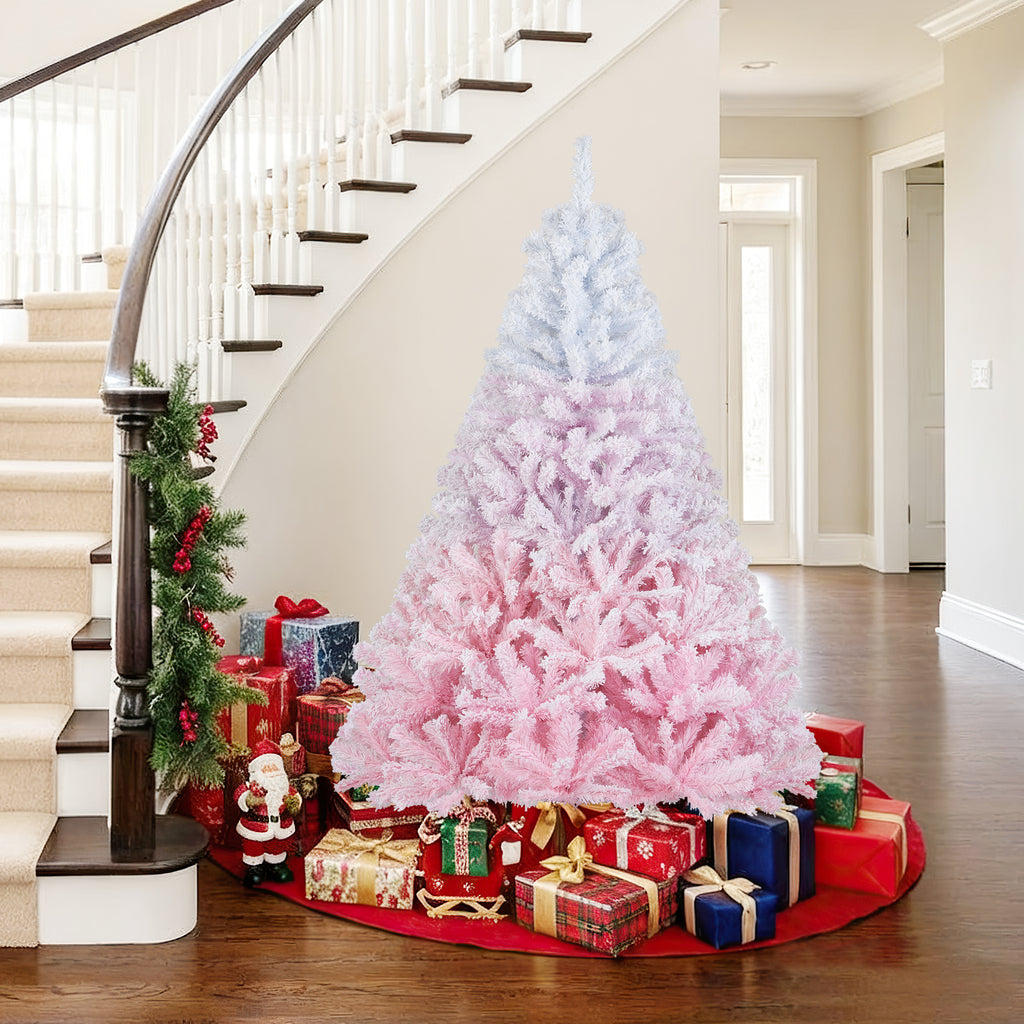 Artificial Christmas Tree 6 ft with Pink & White Tips, Metal Stand, 456 Tips