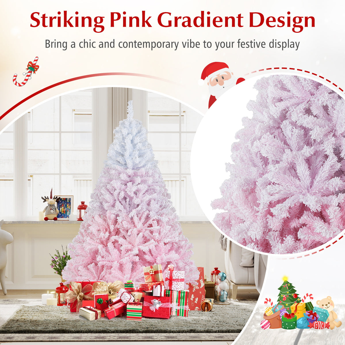 Artificial Christmas Tree 6 ft with Pink & White Tips, Metal Stand, 456 Tips